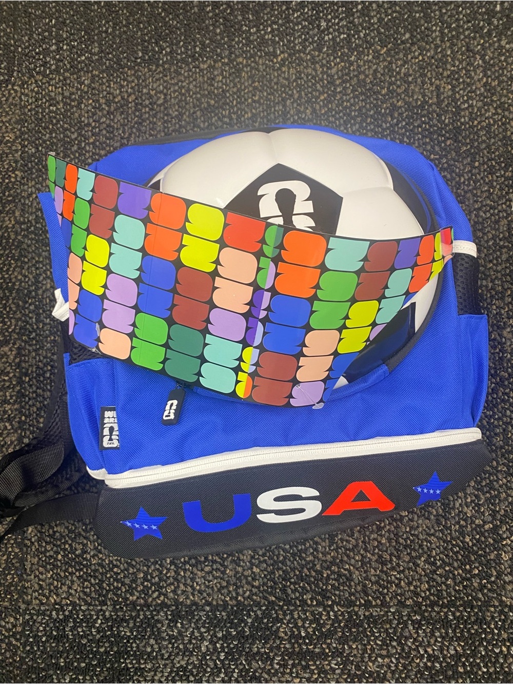 USA Blue Kids Backpack with Multicolor Visor Panel